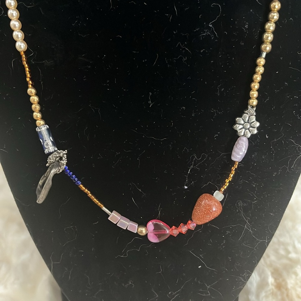 Multicolor Beaded Necklace with Heart Charm - Picture 4 of 4